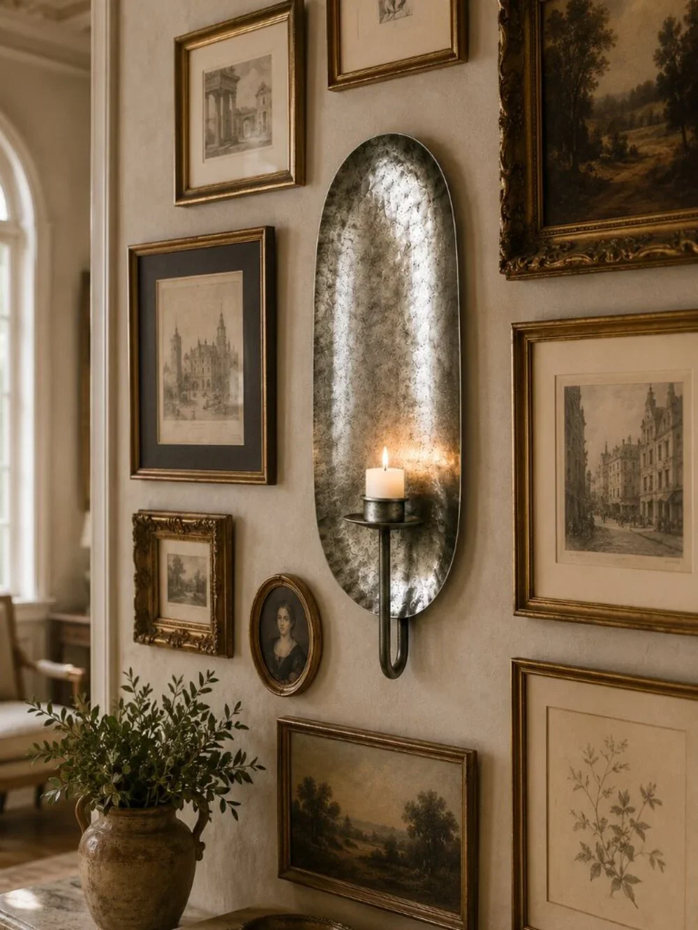 Ballard Designs Hammered Iron Textured Pewter Like Finish Wall Candle Sconce